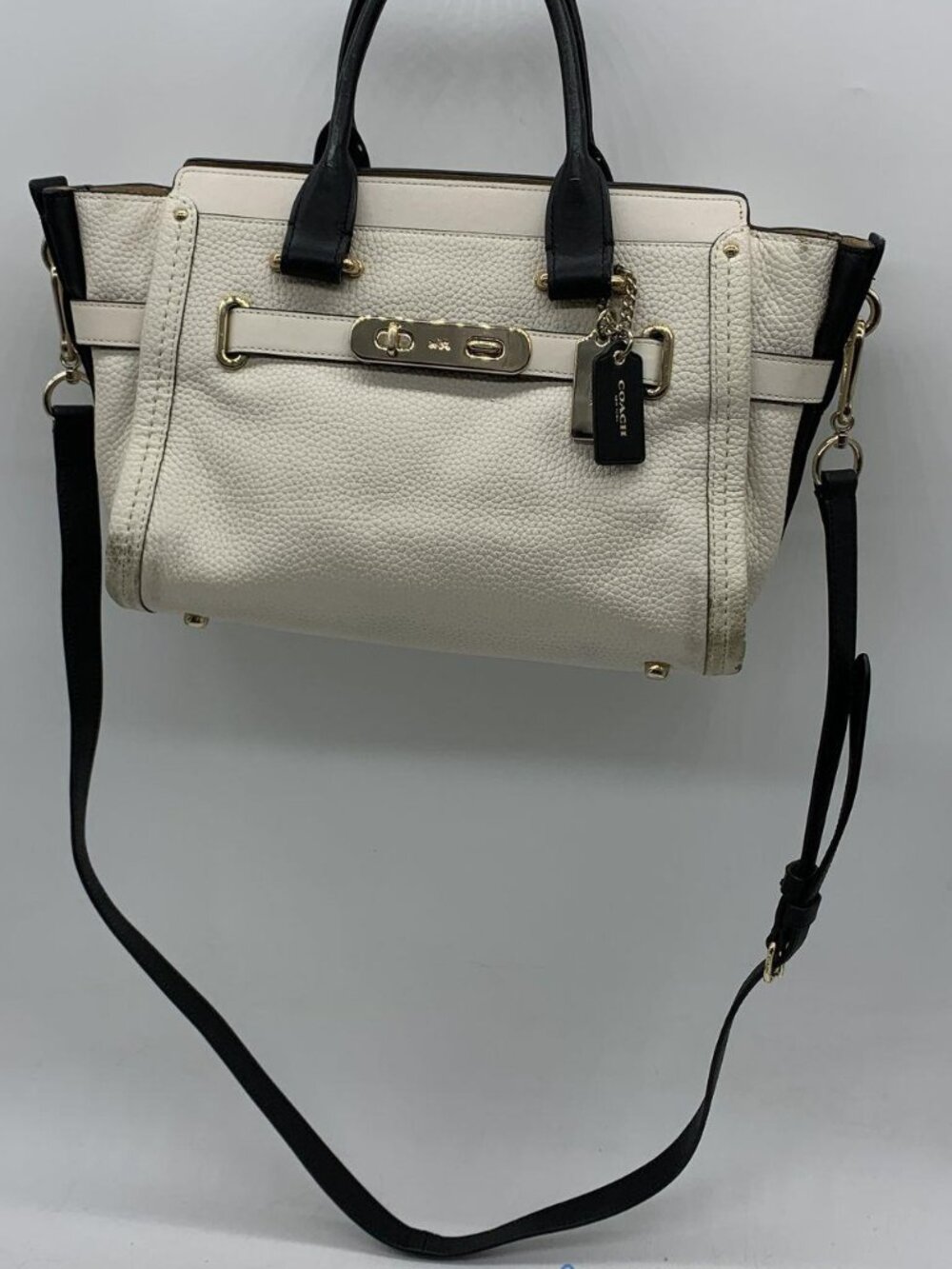 Coach Swagger 27 Colorblock Leather Chalk/Black EUC